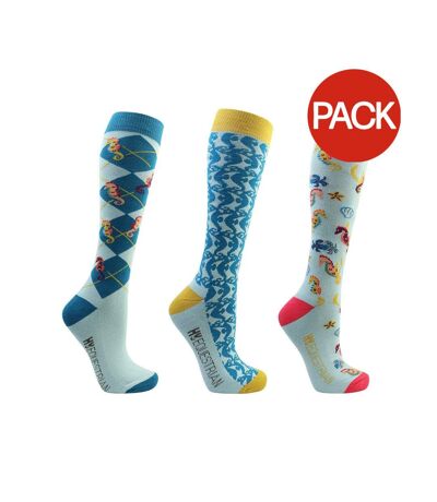Pack of 3  Unisex adult shanti seahorse socks  multicoloured HyFASHION
