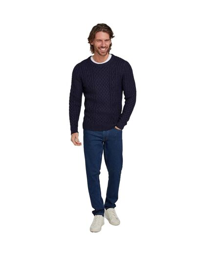 Mens Chunky Cable Knit Crew Neck Jumper Navy Raging Bull