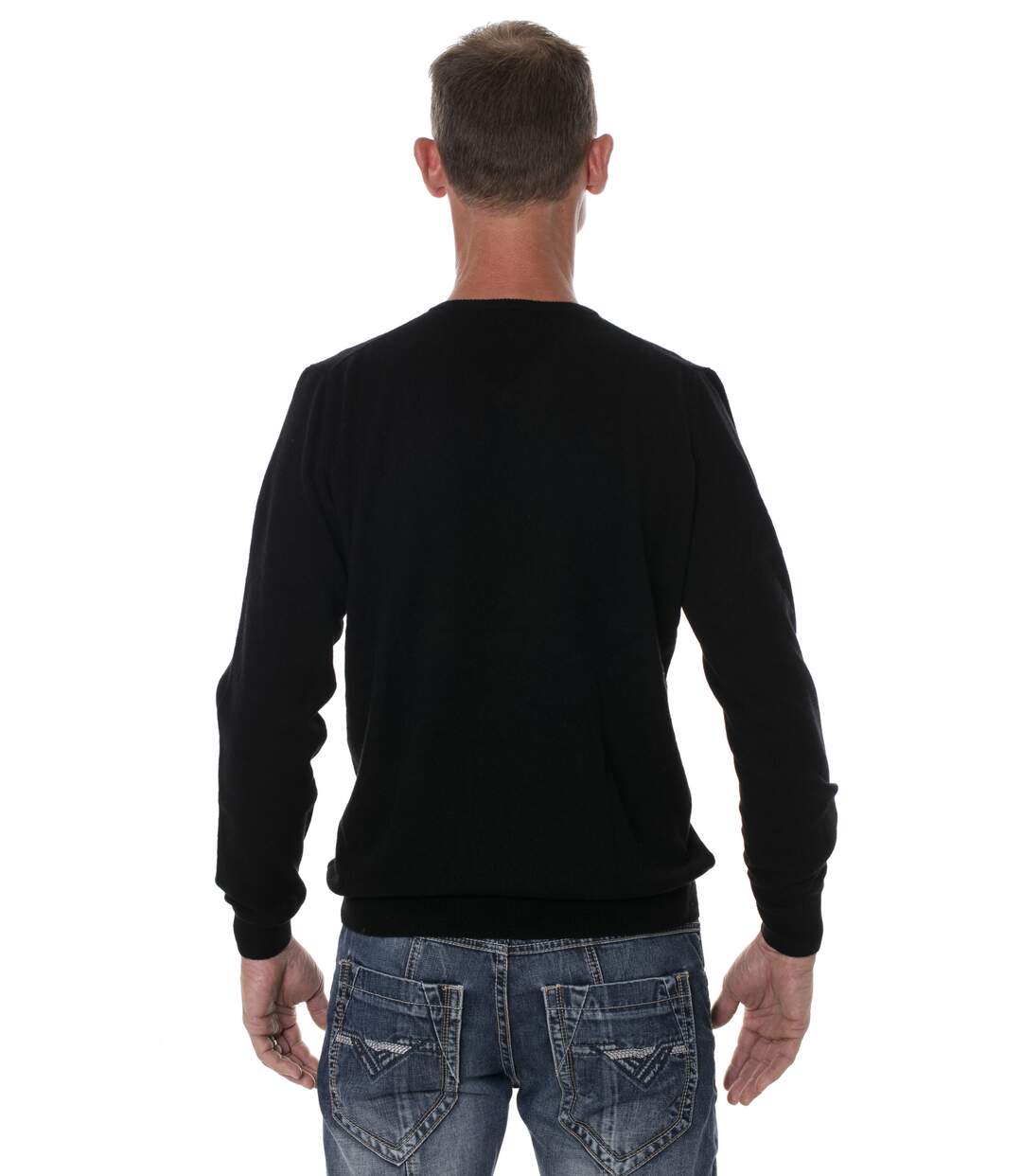 Pull mérinos homme 100% laine col V noir-3