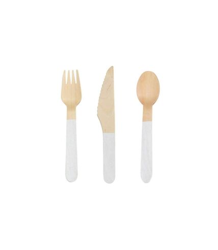 Lot de 18 Couverts en Bois Diego 16cm Blanc