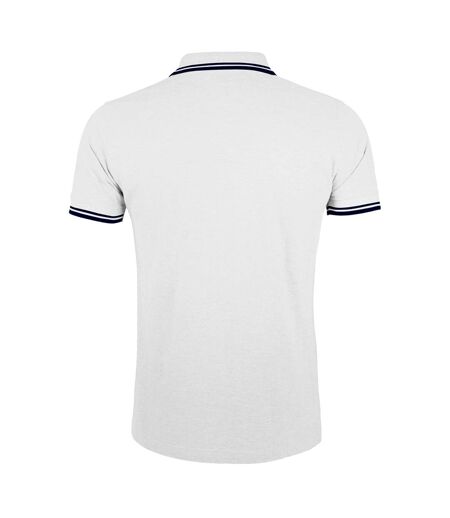 SOLS Mens Pasadena Tipped Short Sleeve Pique Polo Shirt (White/Navy) - UTPC2431