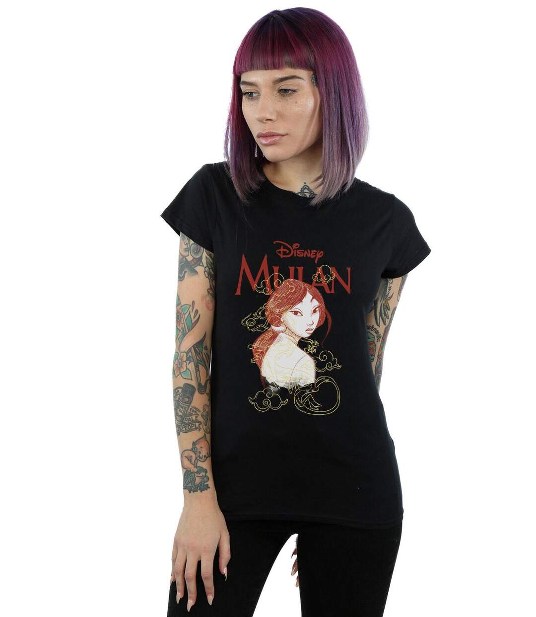 Disney Femme/Les femmes Mulan Dragon Sketch Cotton T-Shirt (Noir) - UTBI16051-2