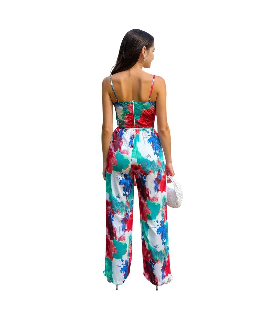 Womens/ladies Printed Waist Tie Spaghetti Strap Jumpsuit Multicoloured AX Paris-3