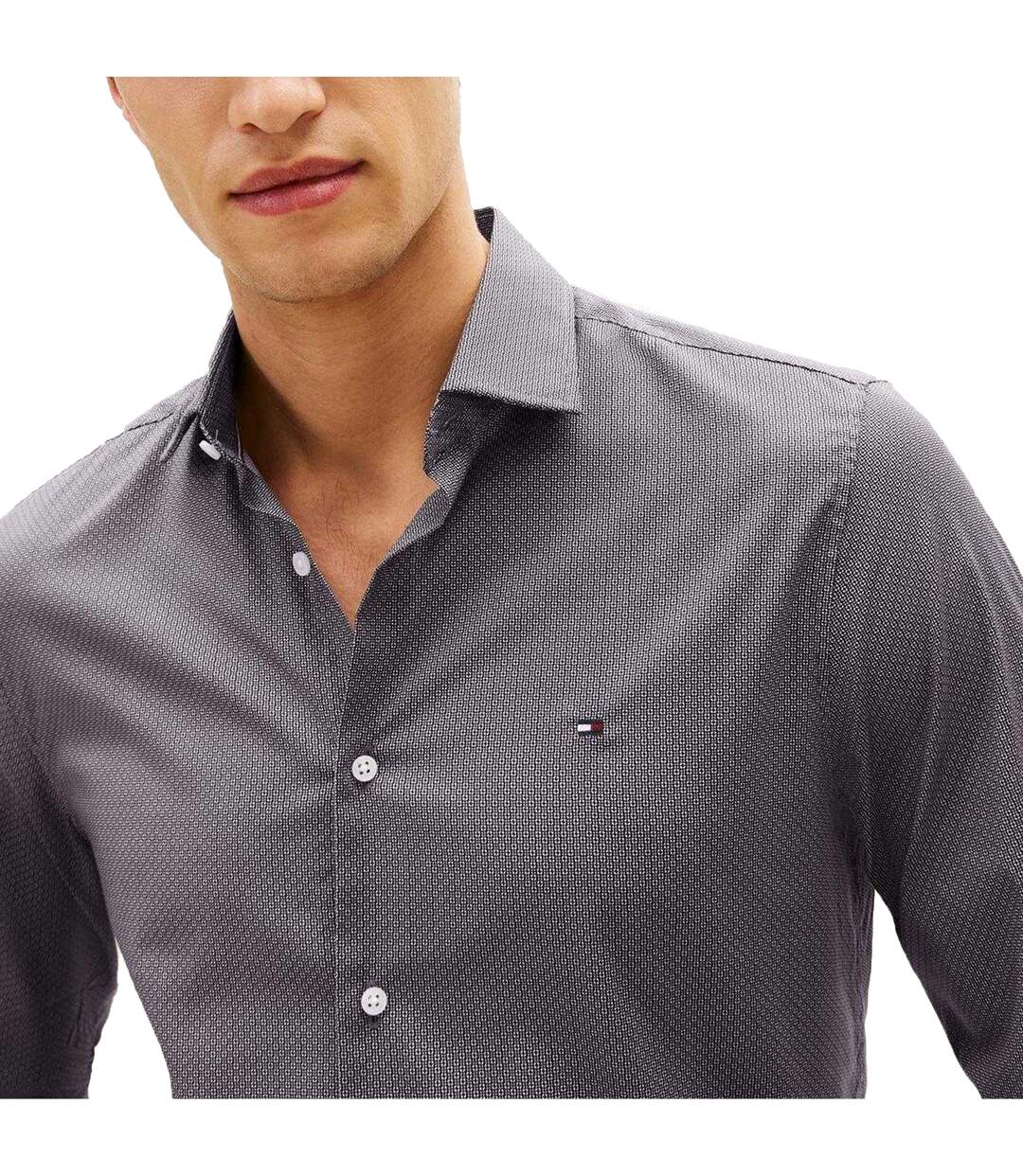 Mens Microprint Long-sleeved Shirt Grey Tommy Hilfiger-4