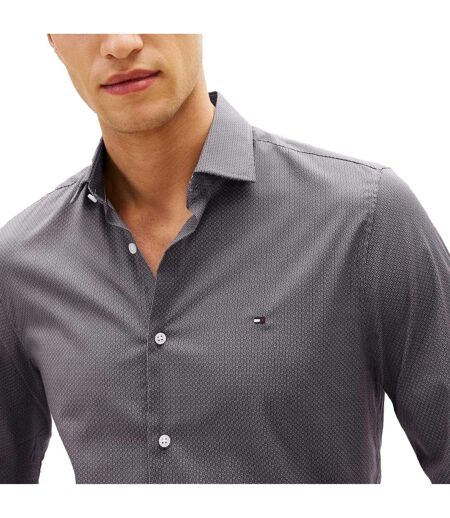 Mens Microprint Long-sleeved Shirt Grey Tommy Hilfiger