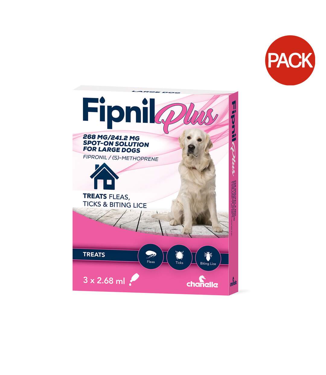 Pack of 3  Fipnil plus dog flea treatment  one size white/pink Chanelle-1