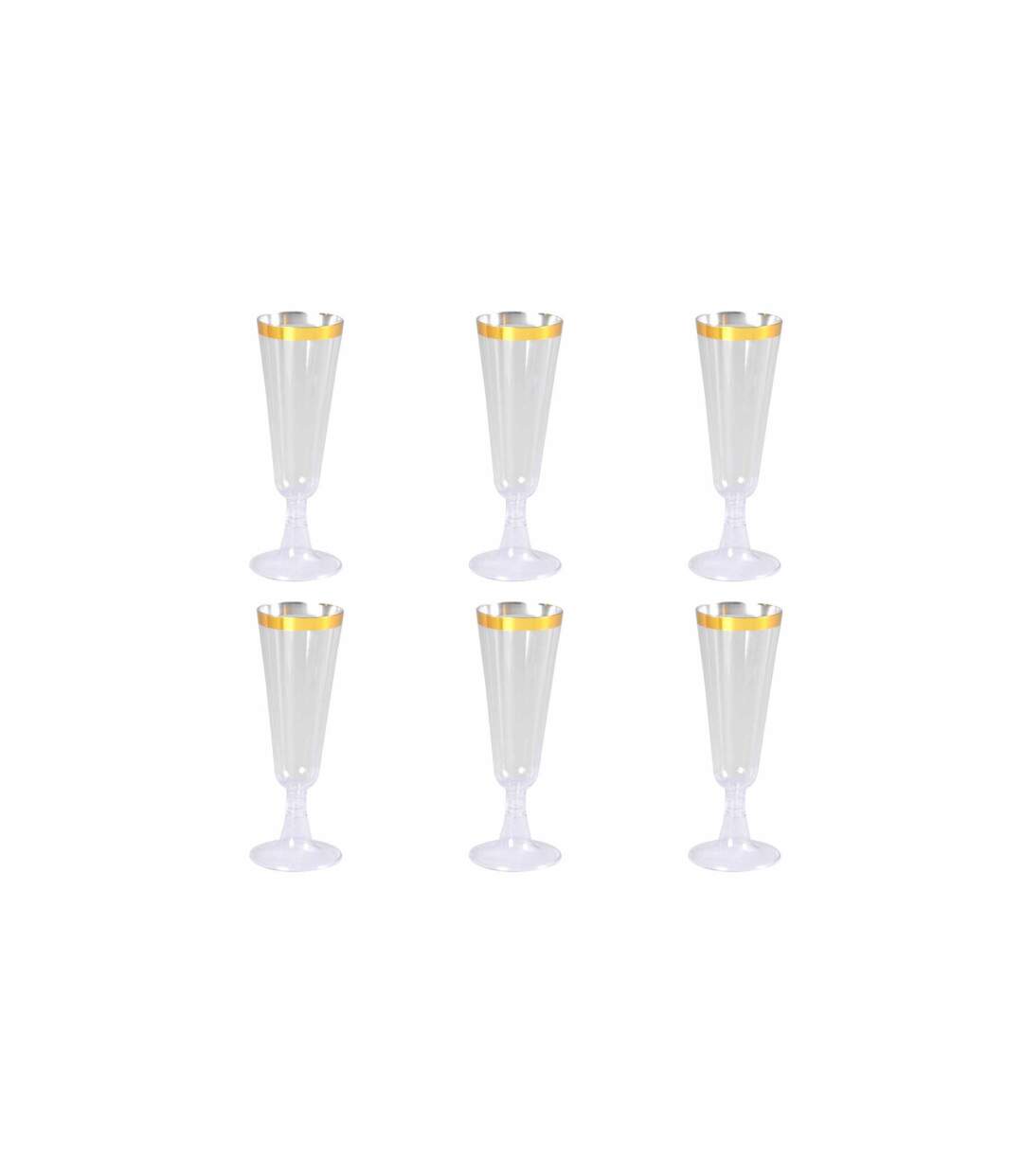 Lot de 6 Flûtes à Champagne Réutilisable Liseré 15cl Or-1