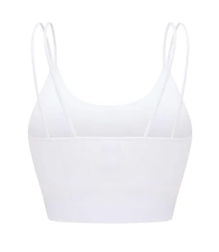 Womens/ladies Ava Ribbed Cropped Tank Top White Lee