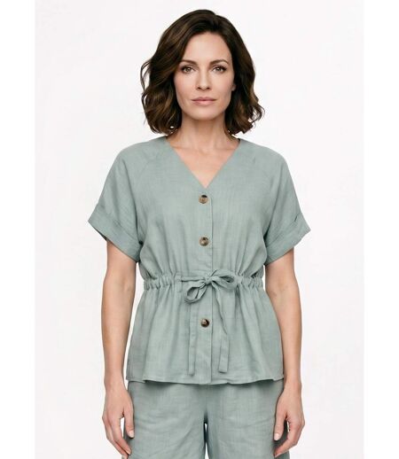Blouse boutonnée et ceinturée, avec lin