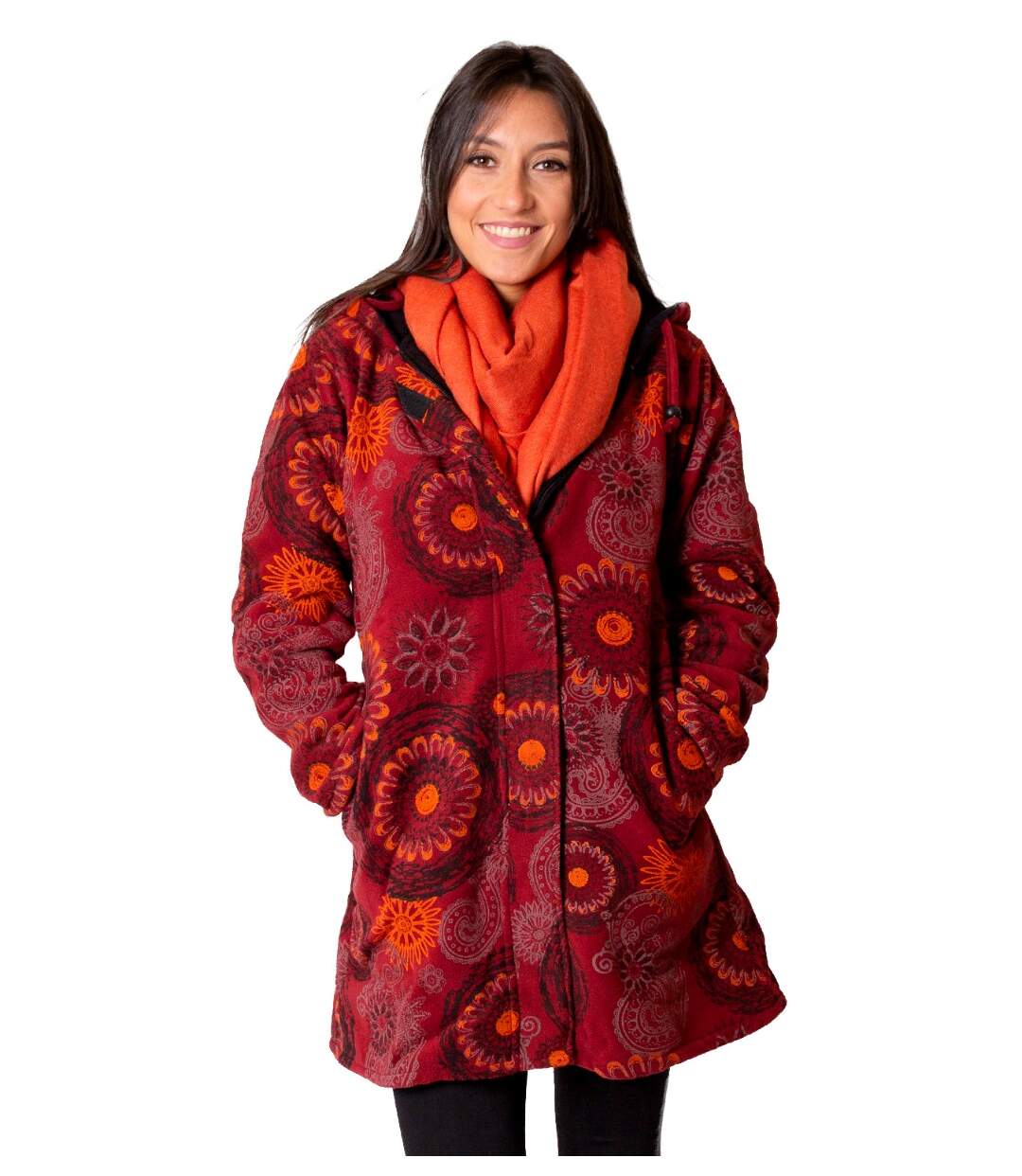 Manteau veste polaire LASTO ethnique bordeaux Coton Du Monde