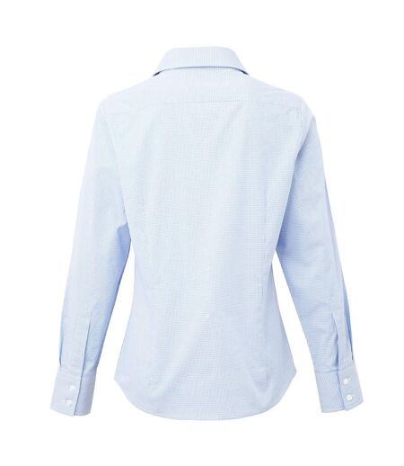 Premier Womens/Ladies Microcheck Long Sleeve Shirt (Light Blue/White) - UTRW5523