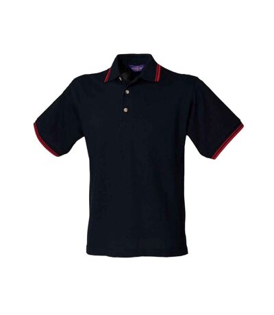 Henbury Mens Cotton Pique Polo Shirt (Navy/Red)