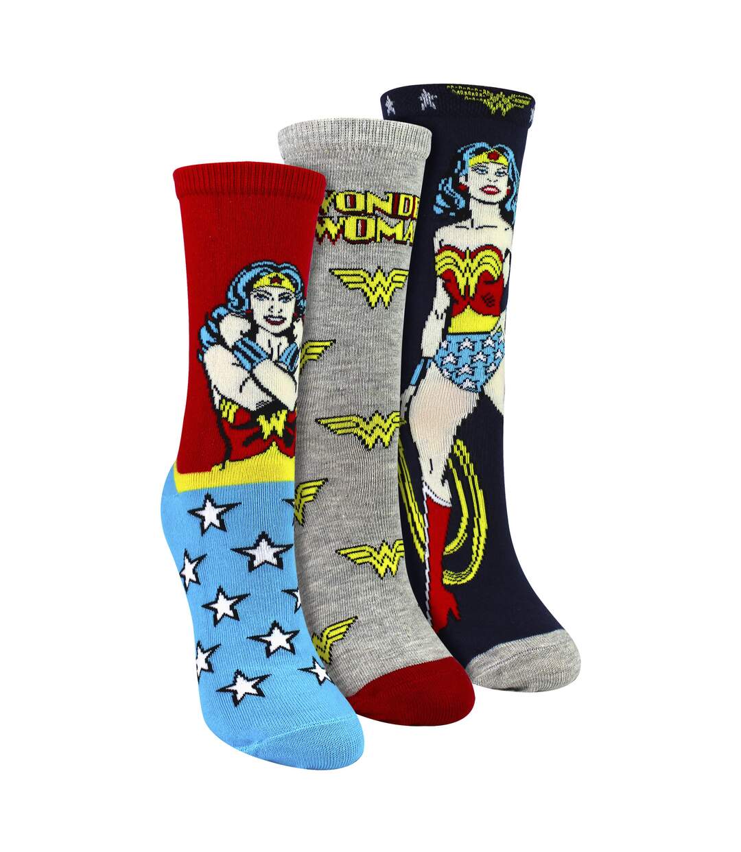 3 Pairs Ladies Cotton Novelty Socks - Wonder Woman Pattern Comfortable Socks-1