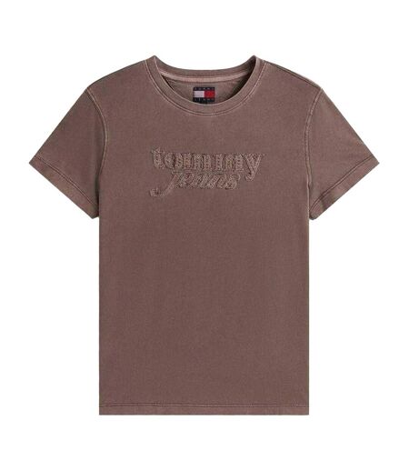 T-shirt Manches Courtes Motif/style Texte Femme Noir Marron Clair Tommy Jeans
