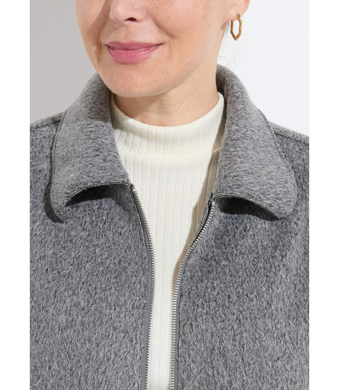 Blouson zippé tissu bouclette uni-4