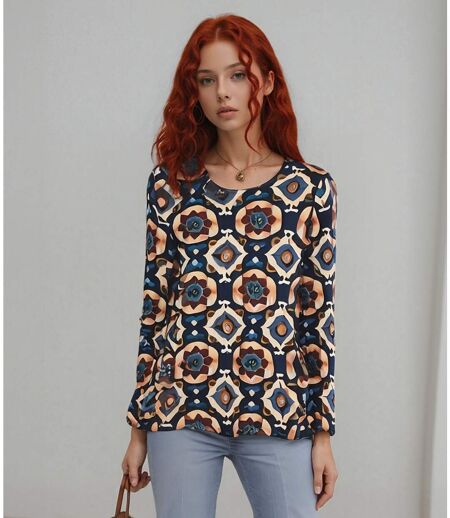 Tee shirt femme imprimé manches longues - Col arrondi - Confort et durabilité