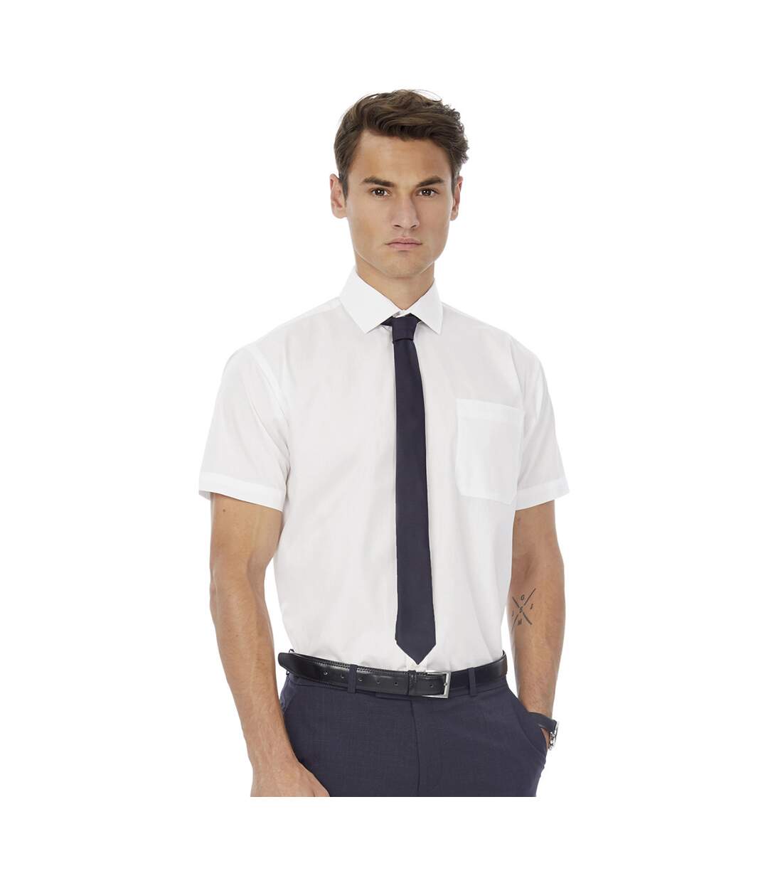 Chemise à manches courtes en popeline  collection pour homme blanc Russell-3