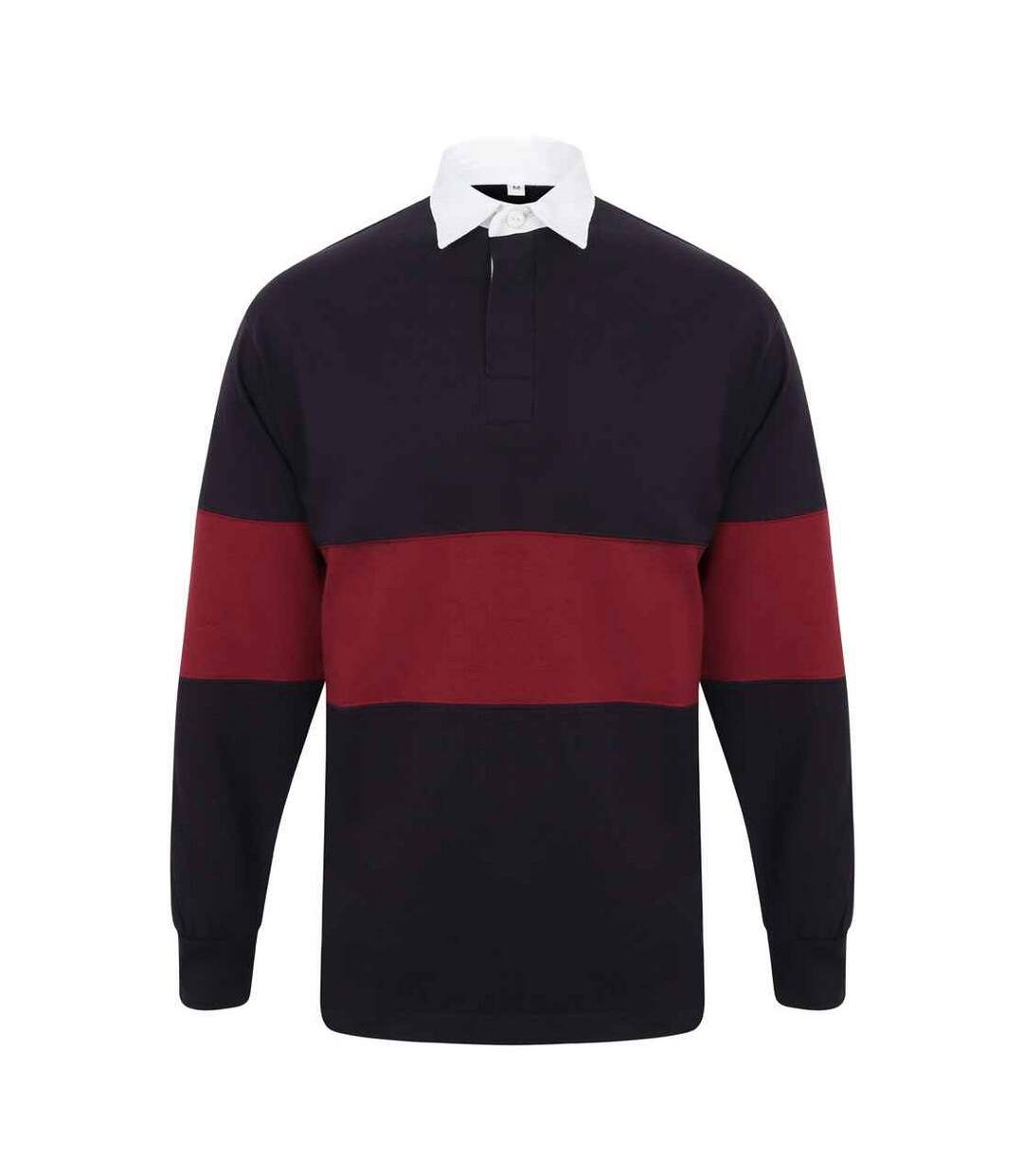 Unisex adult panelled rugby shirt navy/burgundy Front Row