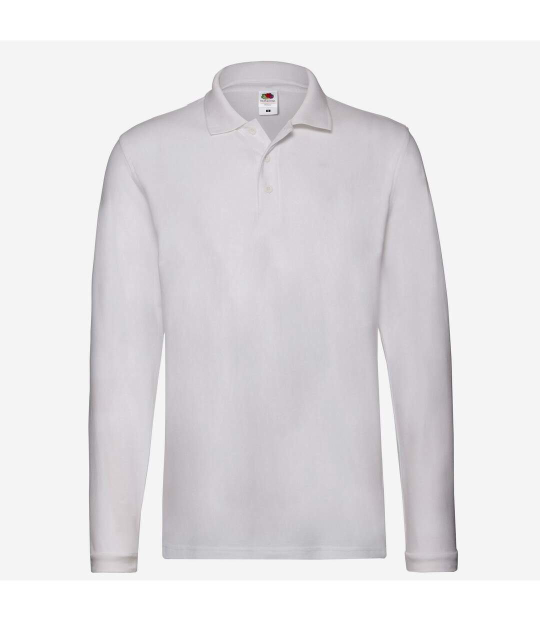 Mens cotton pique long-sleeved polo shirt white Fruit of the Loom