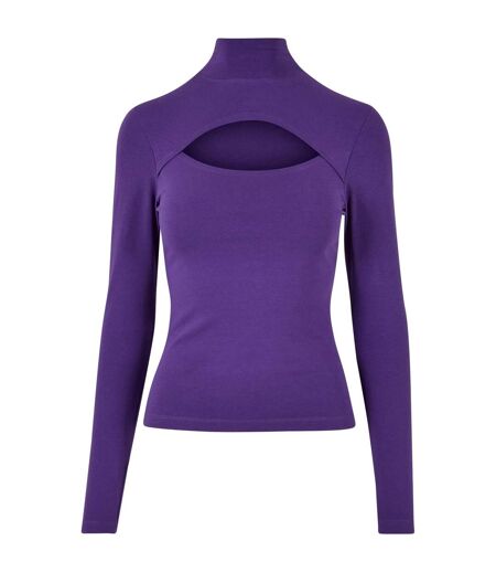 Womens/ladies Cut Out Turtle Neck Long-sleeved Top Real Violet Urban Classics