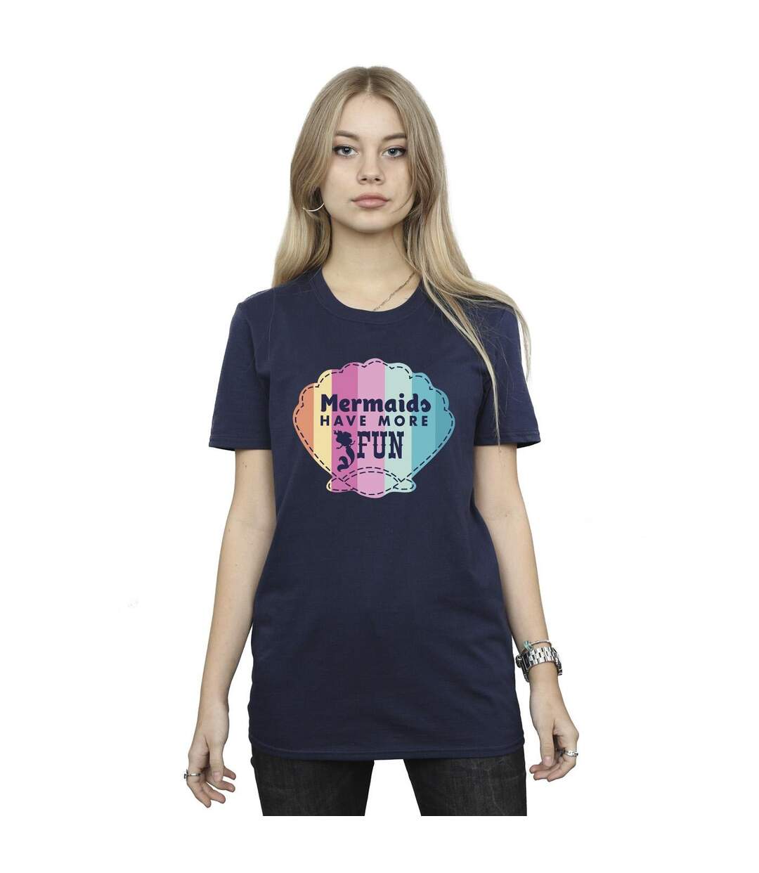 Disney Femme/Les femmes The Little Mermaid - T-shirt boyfriend en coton amusant (Bleu marine) - UTBI31050-2