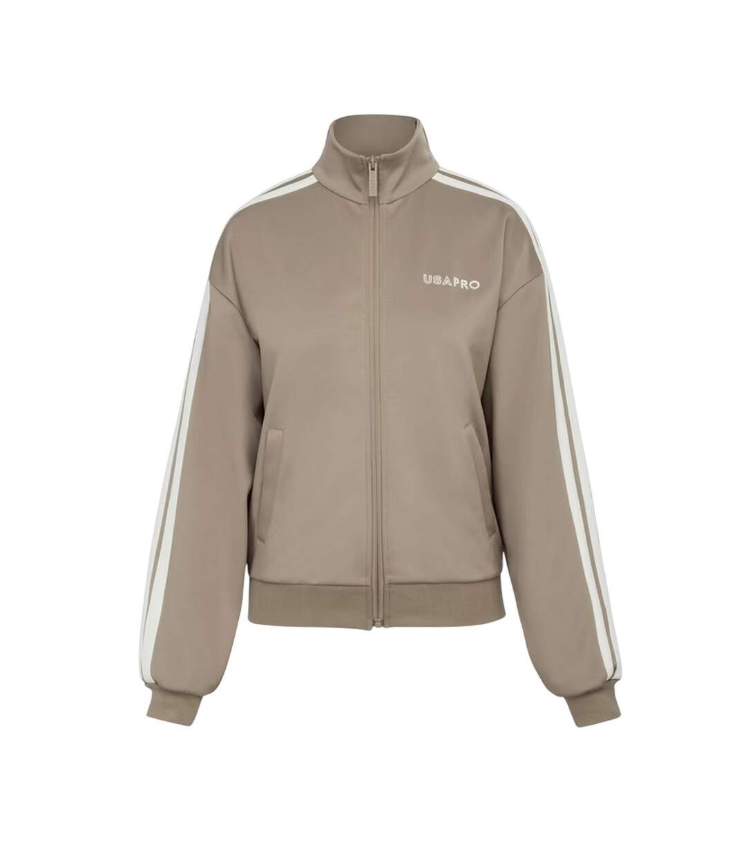 Womens/ladies Striped Track Top Light Brown USA Pro-1