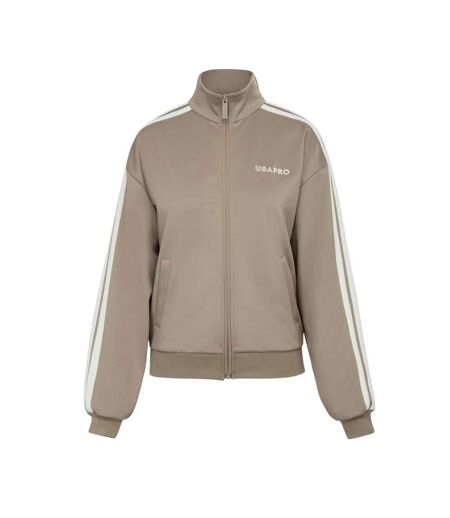 Womens/ladies Striped Track Top Light Brown USA Pro