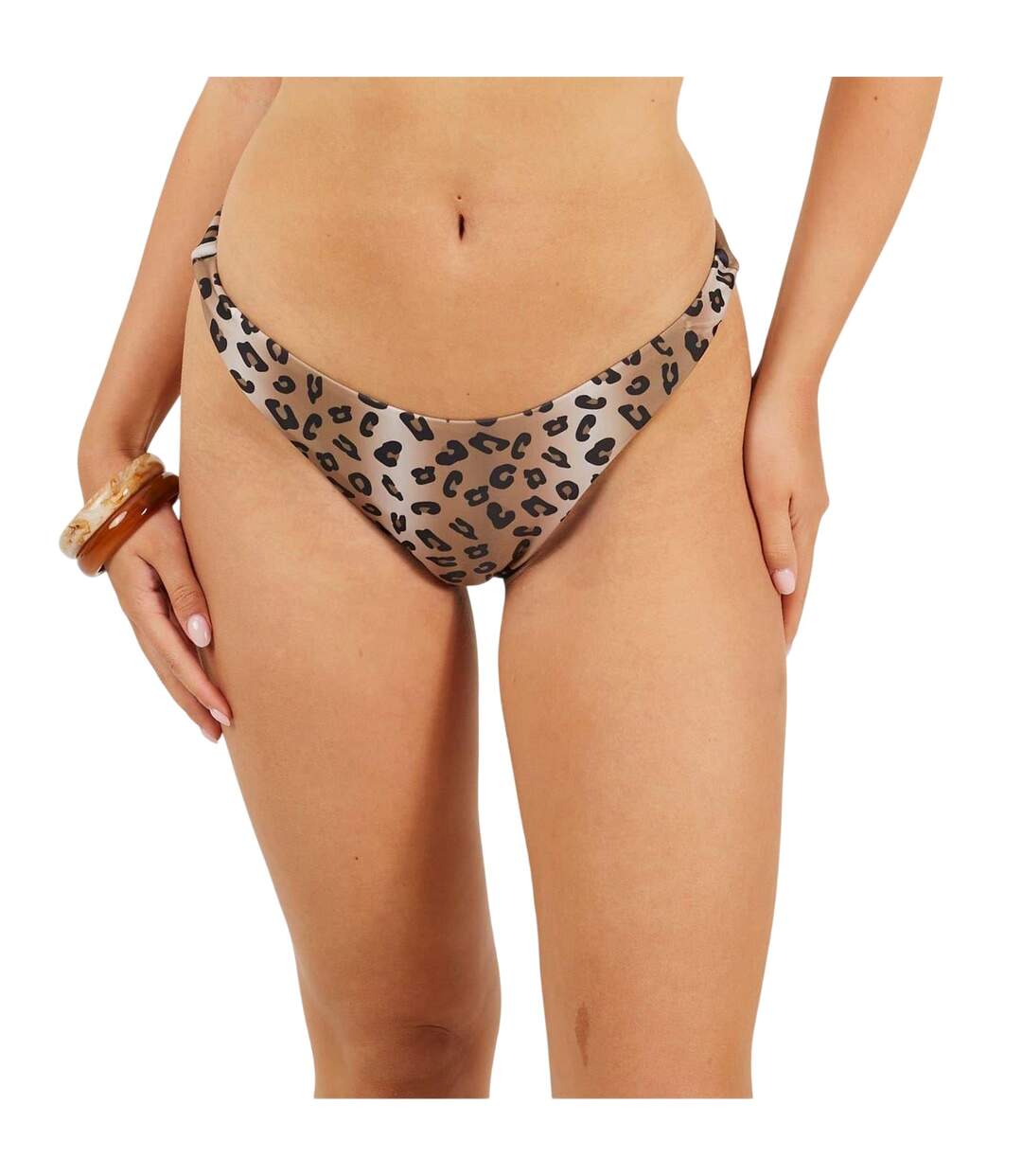 Womens/ladies Leopard Print Reversible Bikini Bottoms Black Brown Brave Soul-4