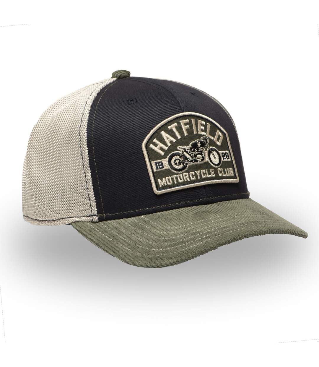 Casquette trucker avec filet bi-matière semi curved avec patch Moto Hatfield-2
