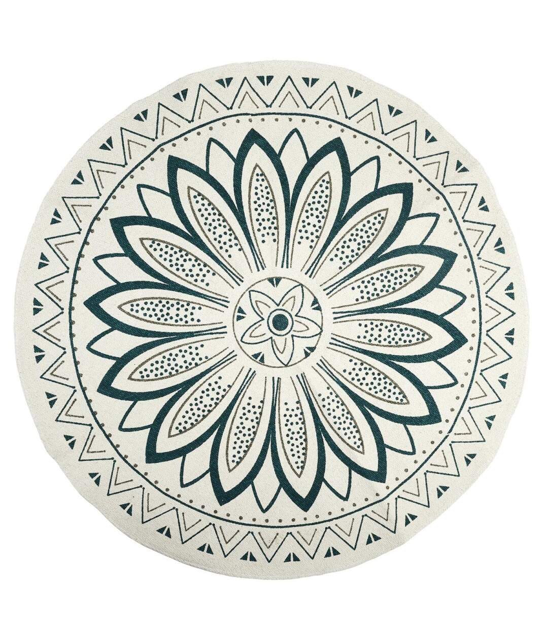 Tapis Rond Imprimé Mandala 90cm Blanc-1