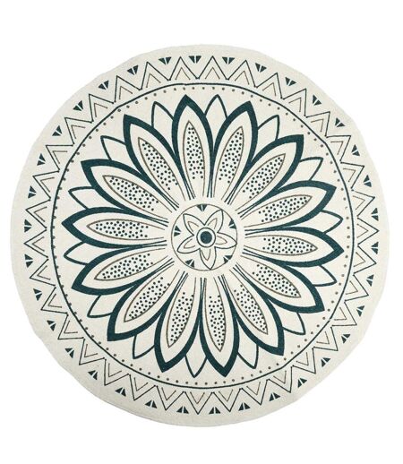 Tapis Rond Imprimé Mandala 90cm Blanc