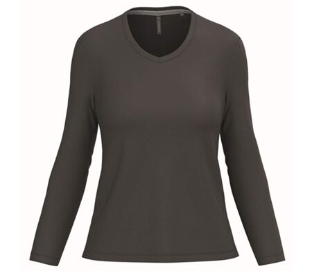 T-shirt manches longues col V - Femme - K382 - gris foncé