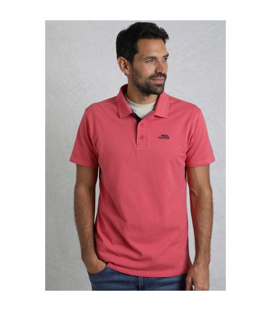 Mens miles pique organic polo shirt dark pink Weird Fish-3