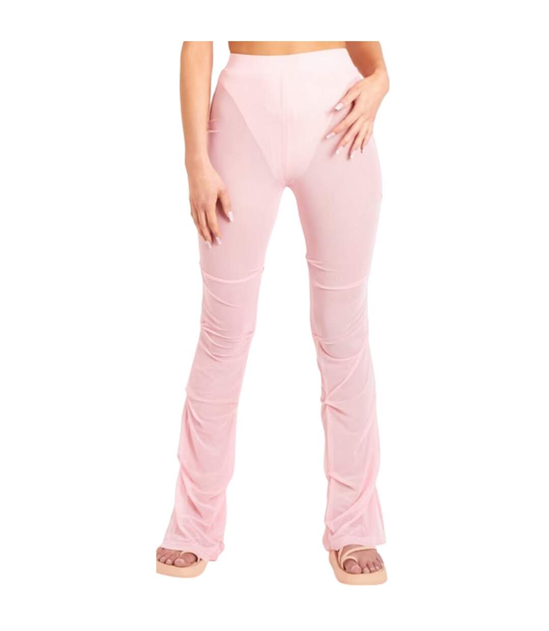 Womens/ladies Mesh Flared Trousers Pink Missy Empire-3