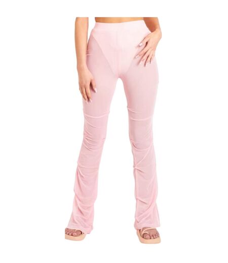 Womens/ladies Mesh Flared Trousers Pink Missy Empire
