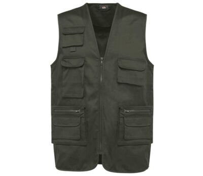 Gilet sans manches multipoches polycoton - Unisexe - WK609 - kaki foncé