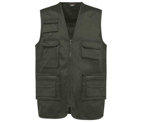 Gilet sans manches multipoches polycoton - Unisexe - WK609 - kaki foncé