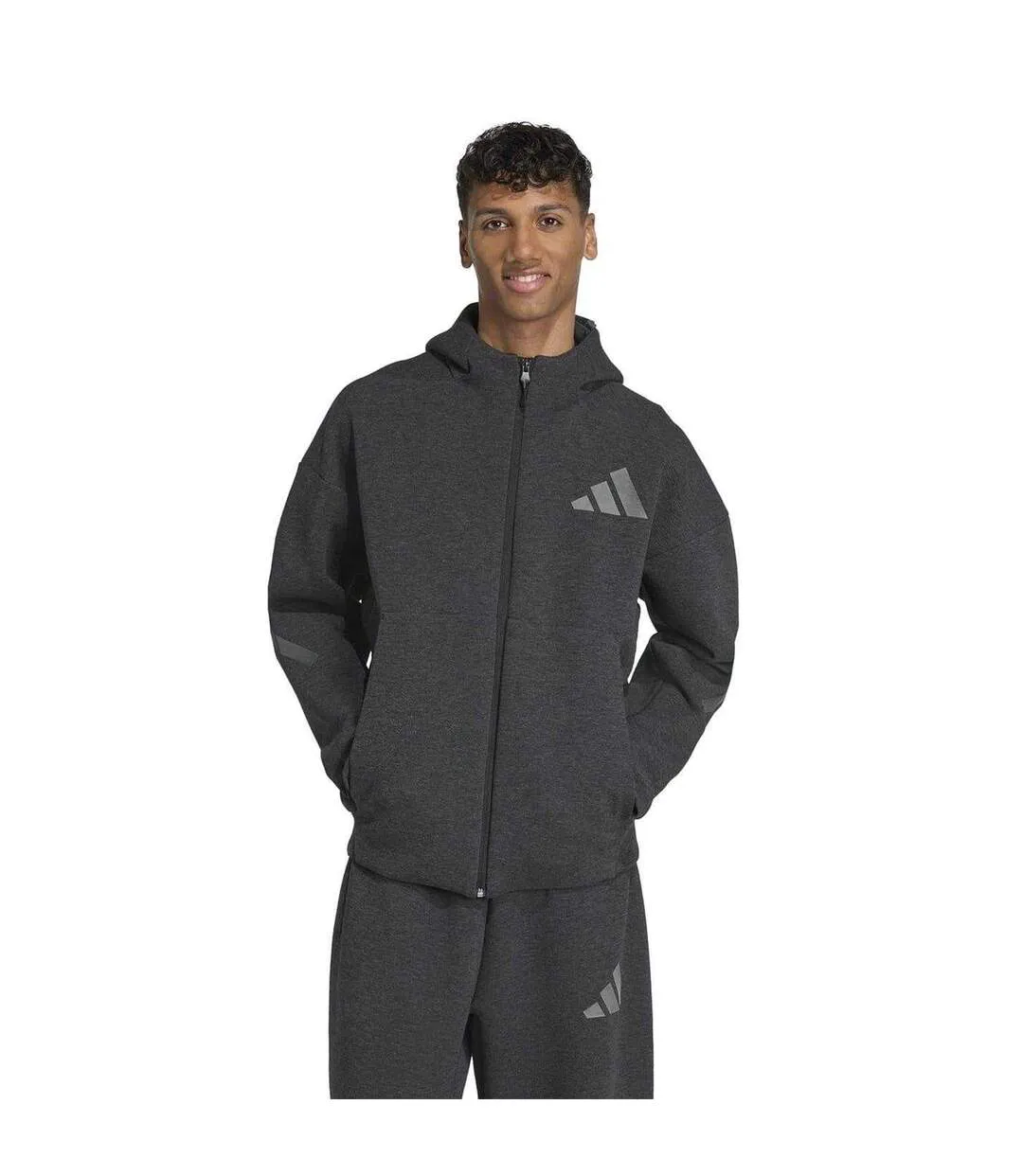 Mens Z.n.e. Premium Full Zip Hoodie Black Melange Adidas-1