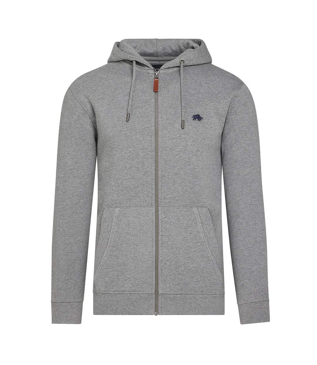 Mens classic zip front hoodie grey marl Raging Bull-1