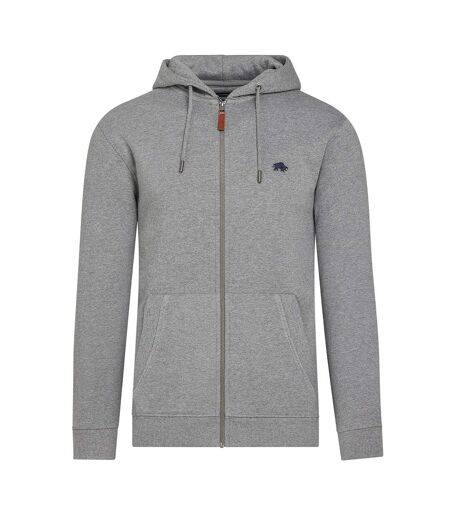 Mens classic zip front hoodie grey marl Raging Bull