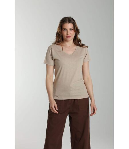 Tee shirt col v manches courtes femme Maddy Taupe Clair | Gerard Pasquier