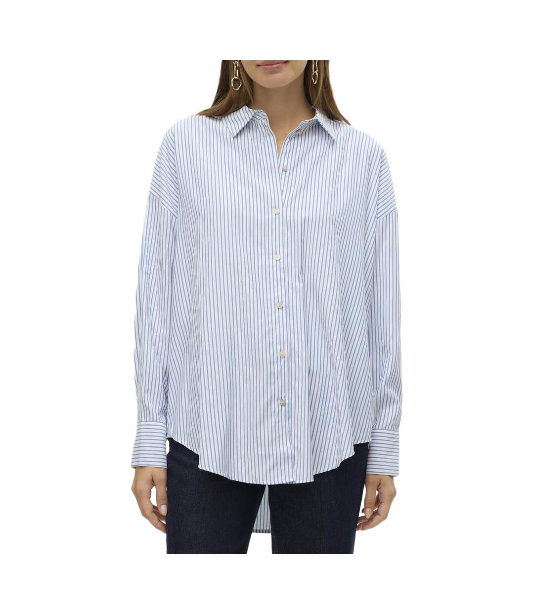 Chemise Blanche/Bleu Femme Vero Moda Nora - L-1