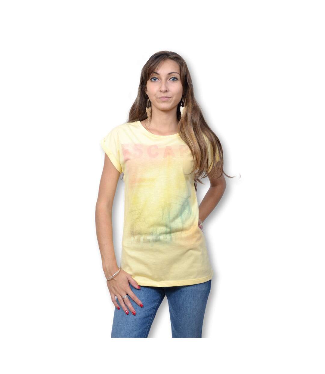 Tee shirt manches courtes femme - Jaune - Imprimé