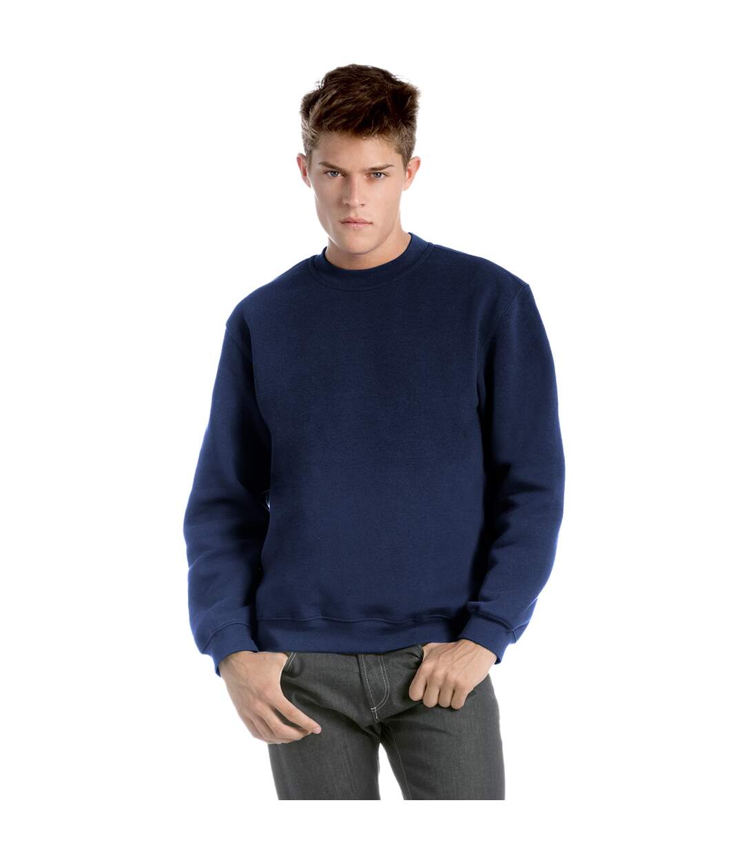 B&C Unisex Set-In Modern Cut Crew Neck Sweatshirt (Navy Blue)