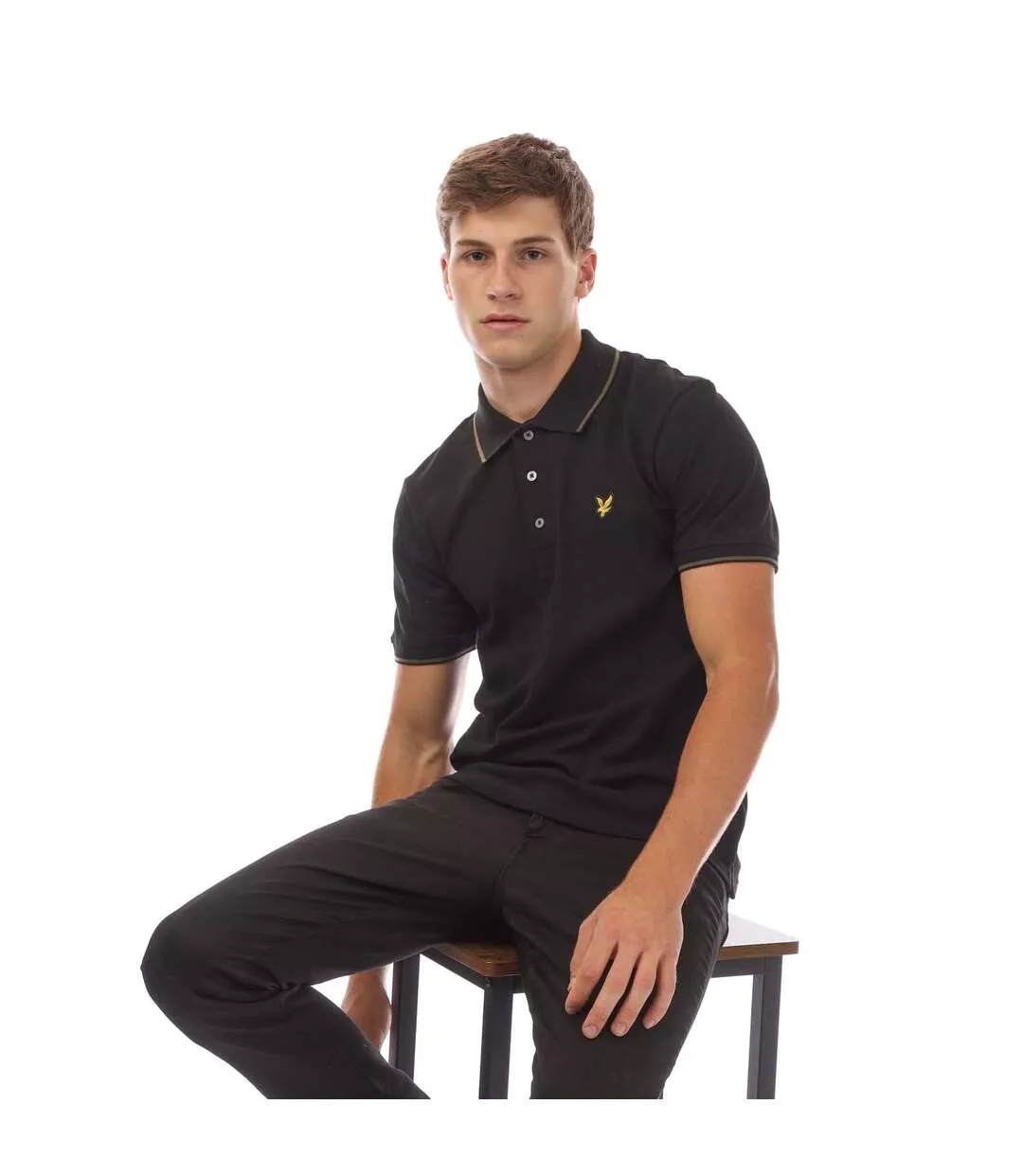 Polo Motif Rayure Contrastée Sur Bord Homme Noir Lyle & Scott-1