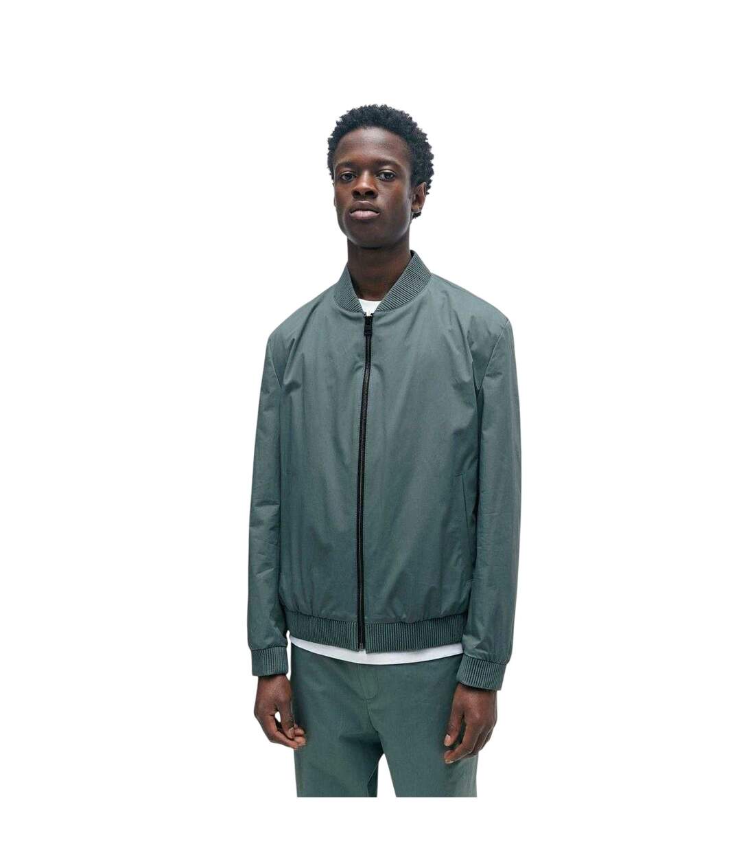 Mens Ribbed Cuff Bomber Jacket Dark Green Hugo-1
