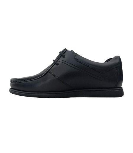 Mens Leather Work Flat Shoes Black Pretty Green
