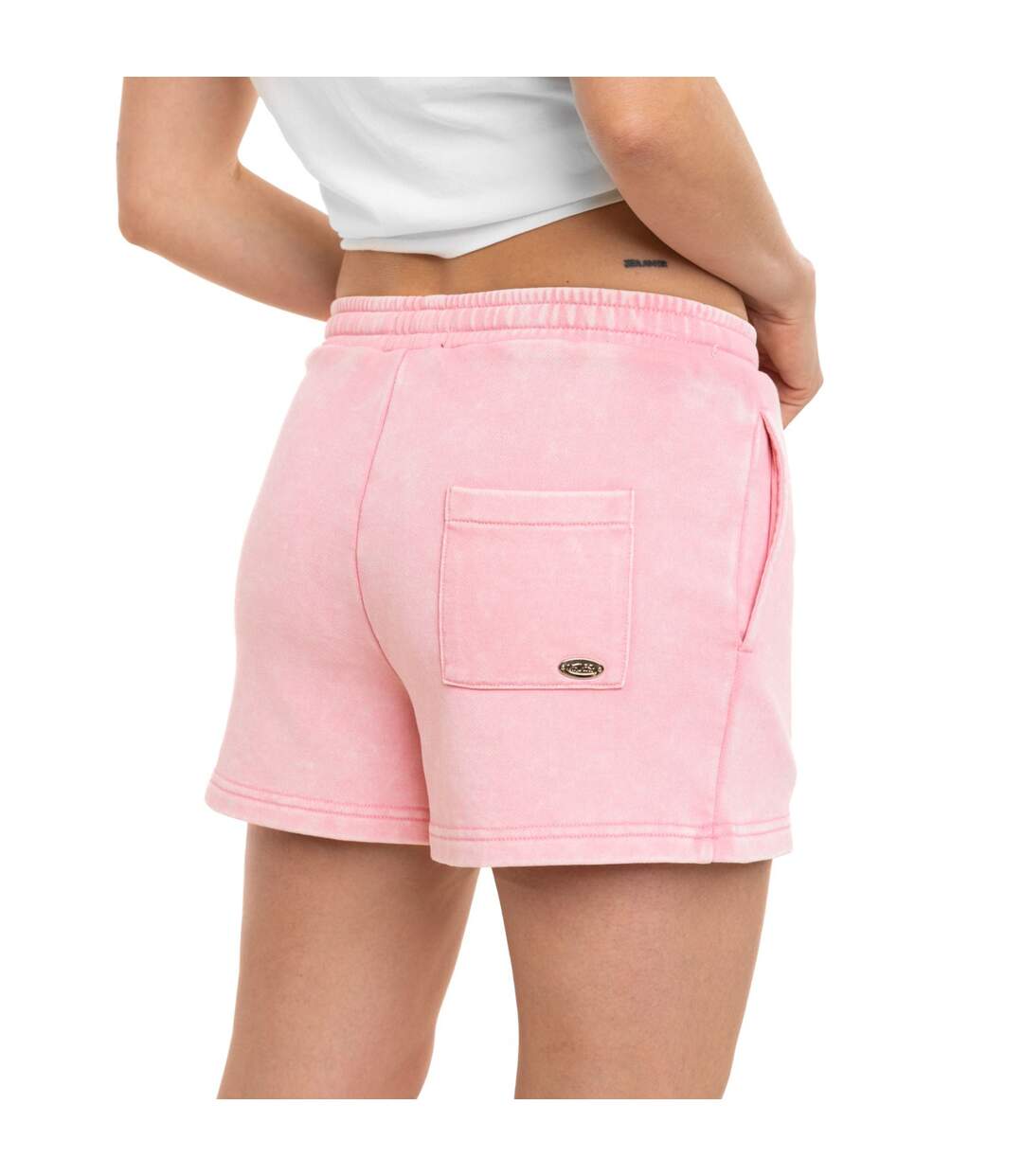 Short femme uni acid wash lien de serrage et patch côté Palm Paradise Vondutch-5