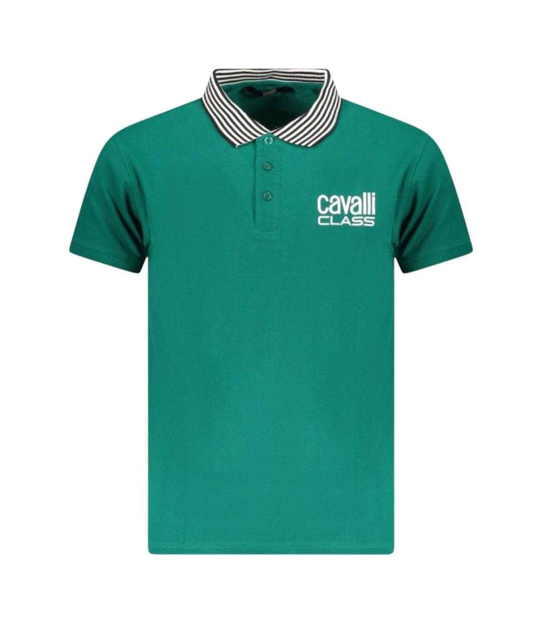 Unisex Adult Contrast Striped Striped Neckline Polo Shirt Green Cavalli Class-1
