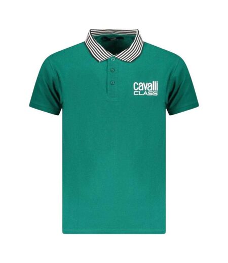 Unisex Adult Contrast Striped Striped Neckline Polo Shirt Green Cavalli Class